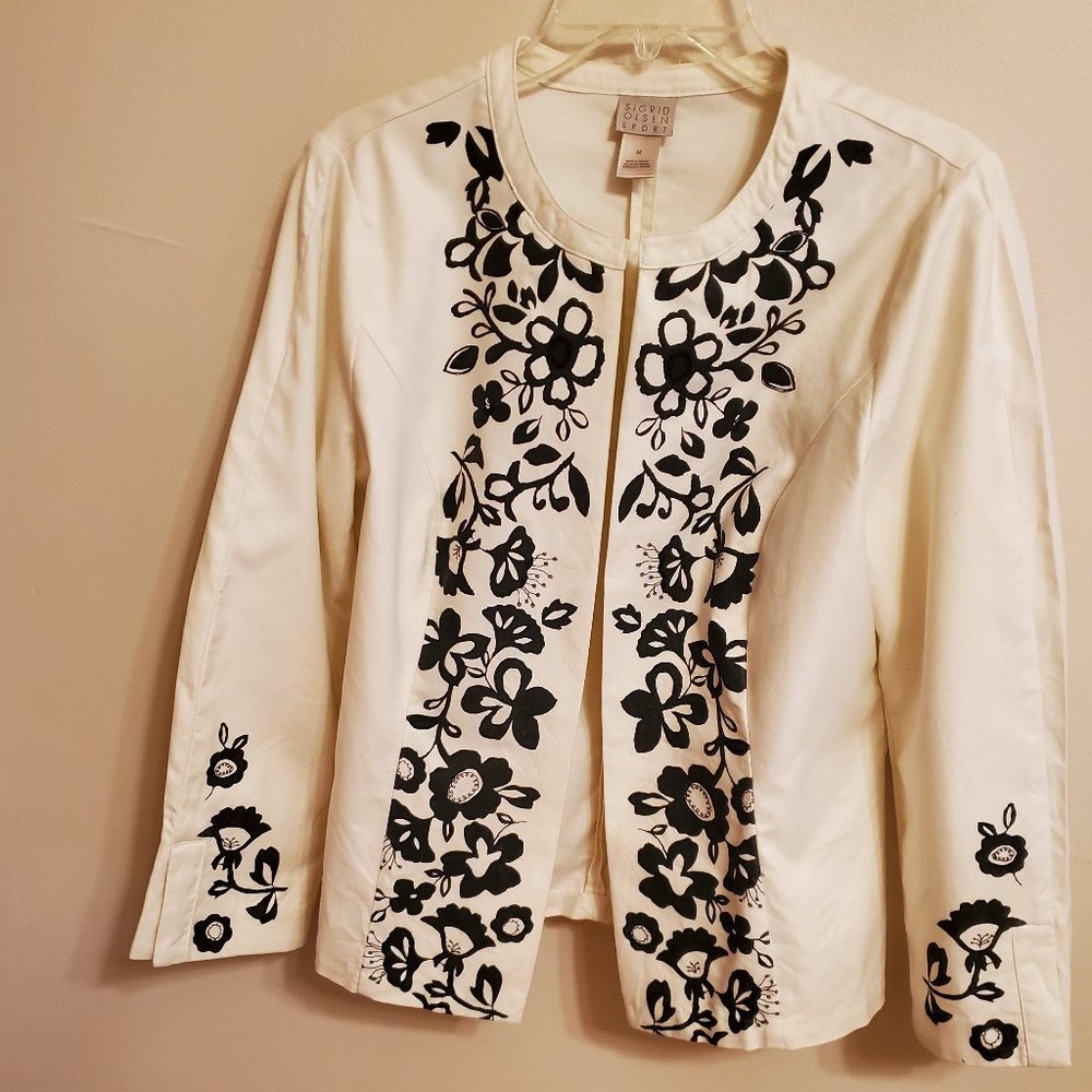 Sigrid Olsen Open Jacket Black / Off White Size Medium Vintage 2003